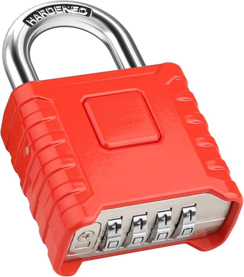 Diyife Large Outdoor Padlock [One-Touch Unlocking] [Resettable], Heavy Duty Combination Padlock, Design of Hidden Password, High Security Weatherproof for Locker, Home, School, Garage, Gate, Red - Image 1